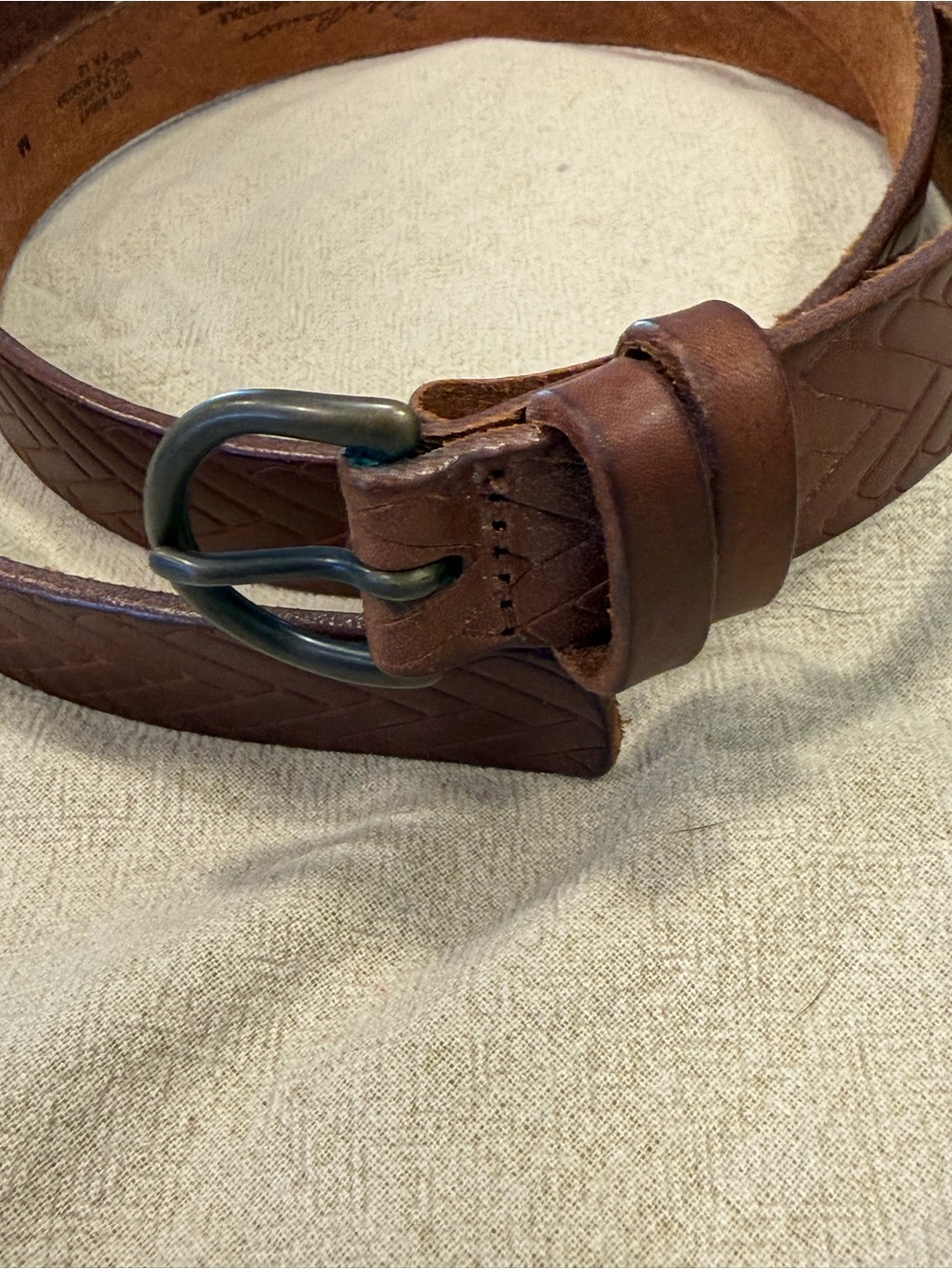 Eddie Bauer brown braid stitched genuine leather belt SZ M 42” unisex